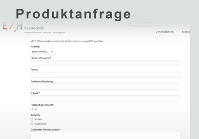 Produktanfrage - Kontaktformular